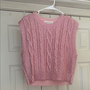 Pink Cable Knit Sleeveless Sweater